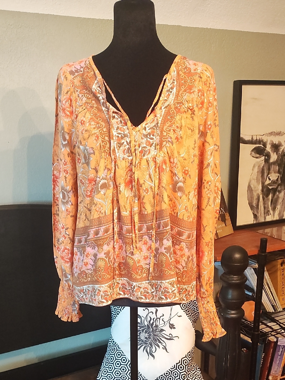 Floral Peasant Blouse - Orange